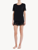 Short pajamas in black rayon with lace_1
