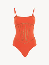 Orange swimsuit with metallic embroidery_0
