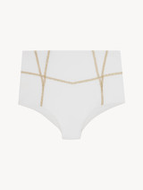 High-waisted bikini briefs in white with metallic embroidery_0