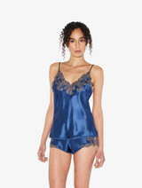 Blue silk satin sleep shorts with frastaglio_3