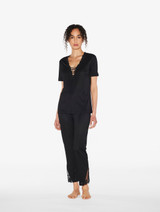 Trousers in Black modal with embroidered tulle_3
