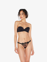 Bandeau Bra in Black Lycra with embroidered tulle_3