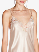 Rose Beige silk long nightgown with macramé_3