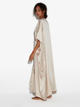 Rose Beige long silk robe with  macramé_3