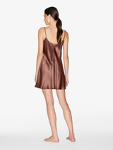 Silk short slip dress in Chocolate Brown_2