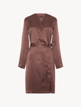 Silk short robe in Chocolate Brown_0