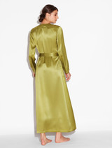 Silk long robe in Olive_2