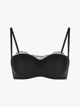 Black Lycra strapless bandeau bra with Chantilly lace_0