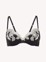 Silk Underwired Bra in black with ivory frastaglio_0