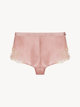 Powder pink silk sleep shorts with frastaglio_0