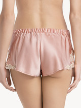 Powder pink silk sleep shorts with frastaglio_2