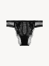 Black Leavers lace brazilian brief with tulle ruffle_0