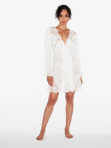 Short Robe in Off White with Cotton Leavers Lace_1