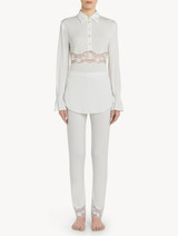 Off-white modal pyjama trousers with Leavers lace trim_1