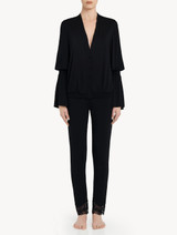 Black modal pyjama trousers with Leavers lace trim_1