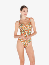 Orange Printed Cut-out Swimsuit_1