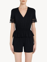 Black modal pyjama shorts with Leavers lace detail_1