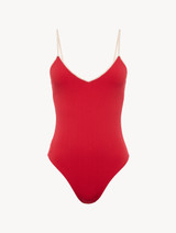 Monogram V-neck Swimsuit in red_0