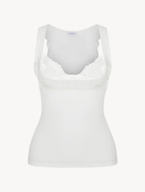 Off-white modal tank top with Leavers lace and ruffle trim_0