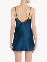 Petrol blue silk satin slip with frastaglio_2
