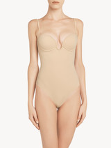 Latte-coloured underwired padded U-bra bodysuit_1