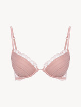 Push-up bra in pink silk satin stretch with Leavers lace_0