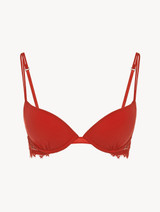 Push-up bra in red silk-georgette with macramè trim_0
