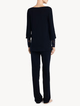 Pyjamas in white modal stretch with Leavers lace and silk chiffon_2