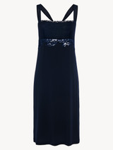 Short nightgown in blue modal stretch with Leavers lace and silk chiffon_0