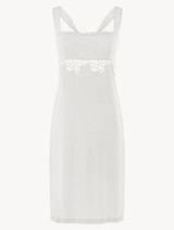 Short nightgown in white modal stretch with Leavers lace and silk chiffon_0