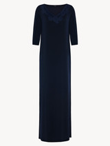 Long nightgown in blue modal stretch with Leavers lace and silk chiffon_0