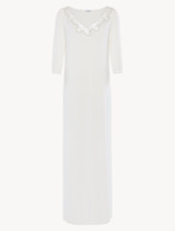 Long nightgown in white modal stretch with Leavers lace and silk chiffon_0