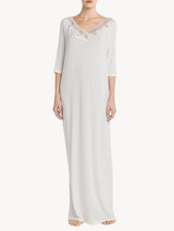 Long nightgown in white modal stretch with Leavers lace and silk chiffon_1