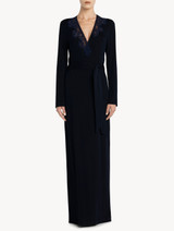 Long robe in blue modal stretch with Leavers lace and silk chiffon_1