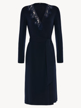 Short robe in blue modal stretch with Leavers lace and silk chiffon_0