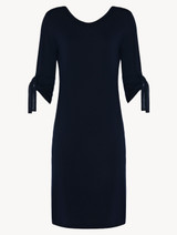 T-dress in blue modal stretch with Leavers lace and silk chiffon_0