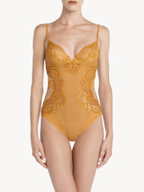 Bodysuit in yellow tulle and Leavers lace_1