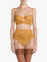 Suspender belt in yellow tulle and Leavers lace_1
