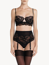 Suspender belt in black tulle and Leavers lace_1