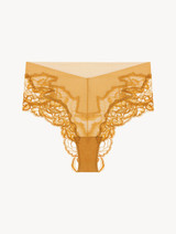 High-waisted briefs in yellow tulle and Leavers lace_0