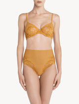 High-waisted briefs in yellow tulle and Leavers lace_1