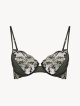 Underwired Bra in green Lycra and black Leavers lace_0