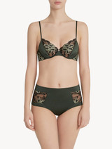 Underwired Bra in green Lycra and black Leavers lace_1
