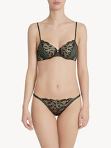 Thong in green Lycra and black Leavers lace_1