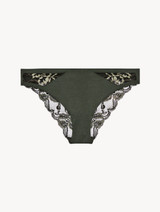 Medium brief in green Lycra and black Leavers lace_0