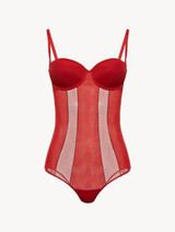 Underwired Bodysuit in red stretch tulle_0