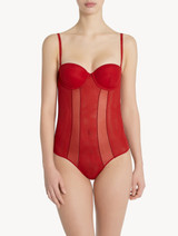 Underwired Bodysuit in red stretch tulle_1