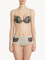 High-waisted brief in grey Lycra and black Leavers lace_1
