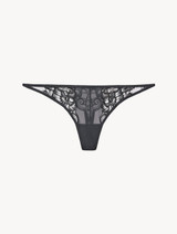 Thong in grey tulle and Leavers lace_0