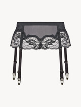 Suspender belt in grey tulle and Leavers lace_0